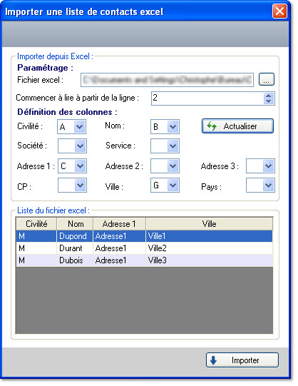 Importer une liste de contacts excel*