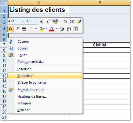 Supprimer des lignes dans Excel