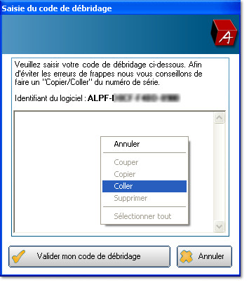Saisie du code de débridage