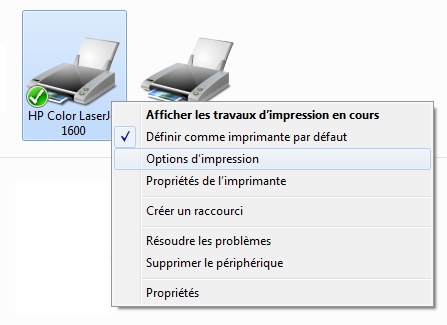 Options d'impression