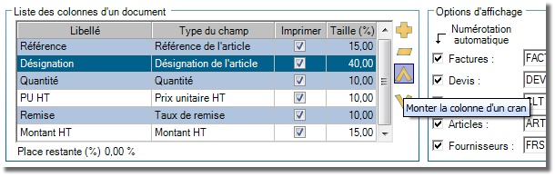 Monter une colonne d'un cran